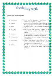 English Worksheet: Vocabulary work about  multiculturalism