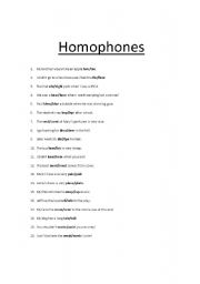 English Worksheet: Homophones Worksheet