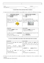 English Worksheet: Countable and Uncountable Nouns