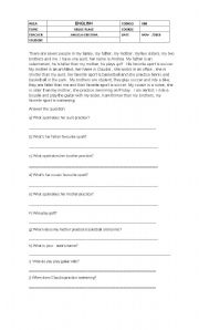 English Worksheet: WH  QUESTION  READING COMPREHENSION