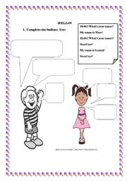 English Worksheet: Hello! for kids