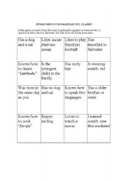 English Worksheet: HUMAN BINGO FOR BRAZILIAN EFL CLASSES