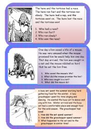 English Worksheet: Aesops fables mini comprehensions