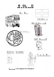 English Worksheet: England Colour-In/ Fill in the gap. Fish and chips/the queen/telephone box