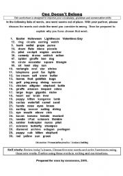 English Worksheet: Word Groups (One word doesnt belong) (intermediate ++)