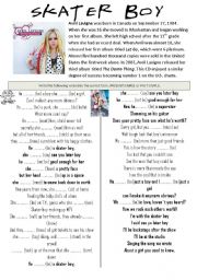 English Worksheet: Song Skater Boy Past Simple and Present Simple