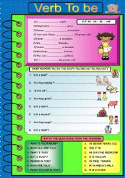 English Worksheet: VERB TO BE 2 (FULLY EDITABLE)