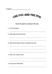 English Worksheet: The Fox and the Dog Comprehension Worksheet