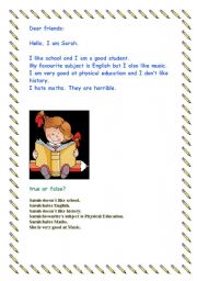 English Worksheet: Sarahs subjects