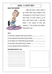 English Worksheet: Mike, a dirty boy