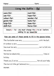 English Worksheet: suffix - ful