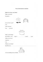 English Worksheet: personal information worksheet