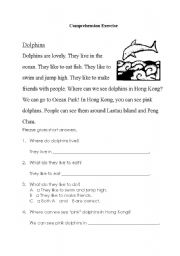English Worksheet: Comprehension Exercise 2: Dolphin