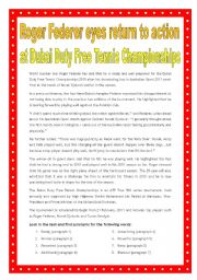 English Worksheet: Roger Federer, piece of news (21st Feb.2010)