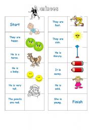 English Worksheet: *Two activities* :: Dominoes (to be + adjectives) & questions