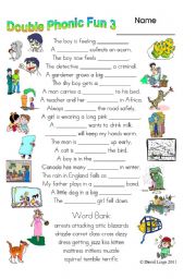 English Worksheet: Double Phonic Fun 3 in colour and greyscale with key