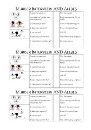 English Worksheet: MURDER INTERVIEW QUESTIONS