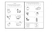 English worksheet: Activities: nunbers/animals/fruits