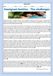 English Worksheet: TEST- IMMIGRANT FAMILIES - THE CHALLENGES