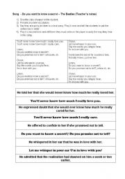 English Worksheet: Song - Do you want to know a secret