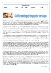 English Worksheet: TEST- SHAKIRA: SHAKING UP THE POP STAR STEREOTYPE