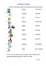 English Worksheet: ACTION VERBS