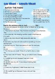 English Worksheet: so that , such that