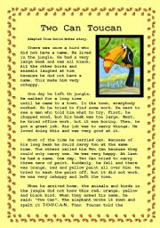 English Worksheet: Two can Toucan reading comprehension