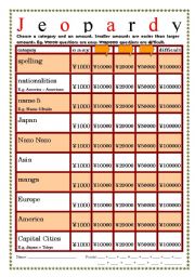 English Worksheet: Jeopardy