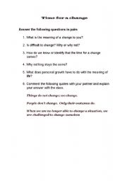 English Worksheet: time for a change
