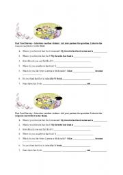 English Worksheet: Fast Food Worksheet