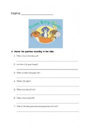 English Worksheet: Three Billy Goats