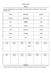 English Worksheet: Penny Lane