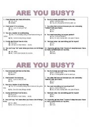 English worksheet: Are you busy?