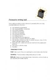 persuasive writing task using persuasive devices esl worksheet by dennis1984