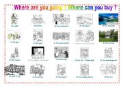 English Worksheet: where do you go ? where can you buy ?