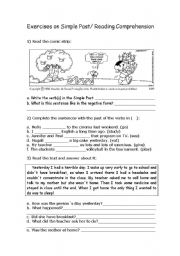 English Worksheet: Exercises on Simple Past with Text Comprehension