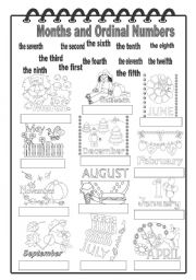 English Worksheet: Months and Ordinal Numbers