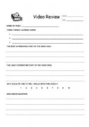 English worksheet: Video Review