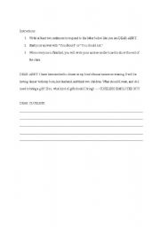 English worksheet: Dear Abby Modal Verbs Exercise