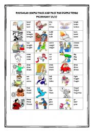 English Worksheet: Irregular Simple Past and Past Participle Verbs Pictionary (1/3)