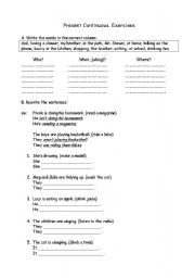 English Worksheet: Present Continuous. Exercises