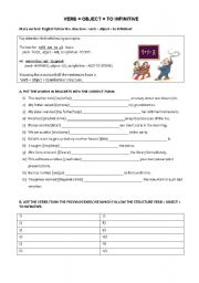 English Worksheet: VERB + OBJECT + INFINITIVE (explanation, exercises & solution)