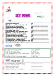 English Worksheet: SHORT ANSWERS TO BE AND HAVE GOT