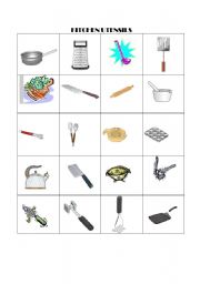 English Worksheet: Kitchen utensils memory game