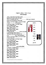 English Worksheet: Higher - Kylie Minogue and Taio Cruz