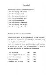 English Worksheet: How often? Questions + Text
