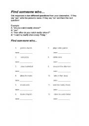 English Worksheet: Fidn someone who