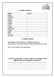 English worksheet: Sleeping Vocabulary and Frequency Adverbs