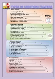 English Worksheet: Types of questions practice with to be-present, past simple